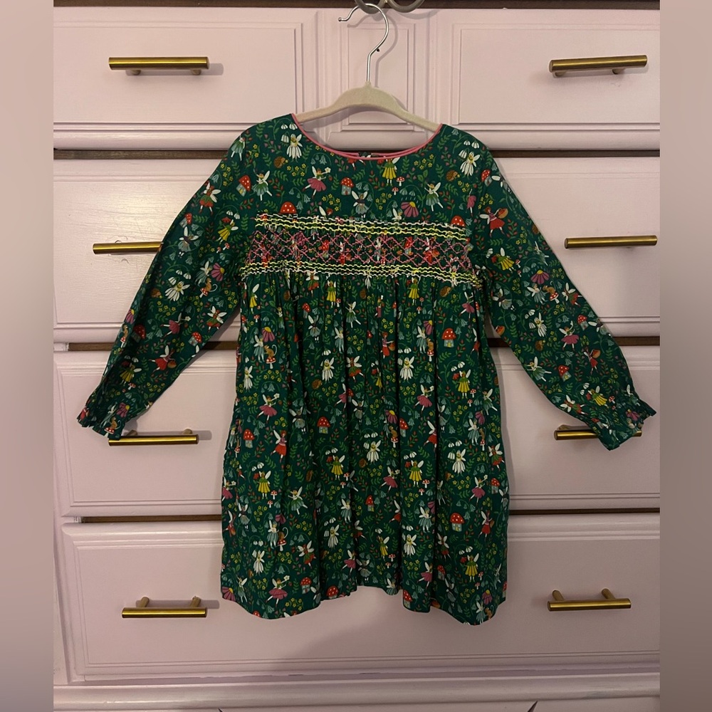 Mini Boden Green Floral Fairy Festive Dress